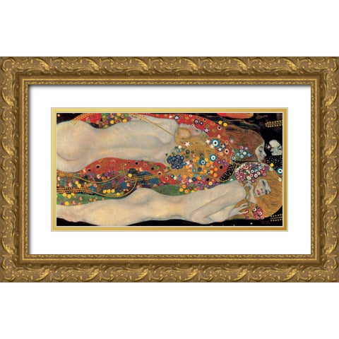 Sea Serpents Gold Ornate Wood Framed Art Print with Double Matting by Klimt, Gustav