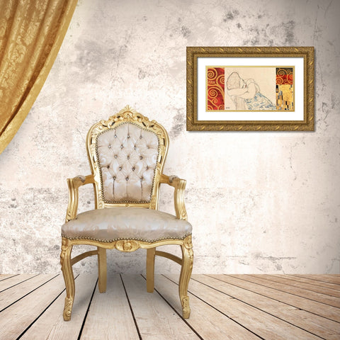 Woman Resting Gold Ornate Wood Framed Art Print with Double Matting by Klimt, Gustav