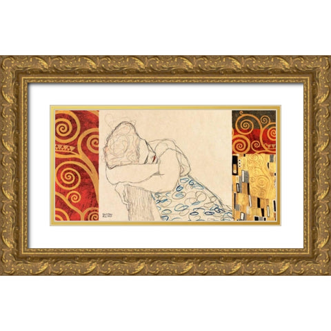 Woman Resting Gold Ornate Wood Framed Art Print with Double Matting by Klimt, Gustav