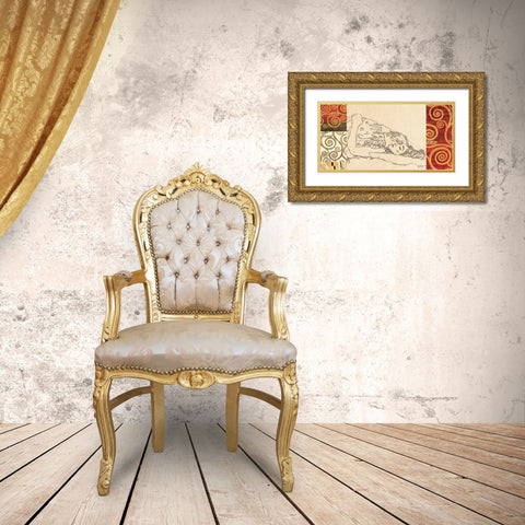 Lovers Gold Ornate Wood Framed Art Print with Double Matting by Klimt, Gustav