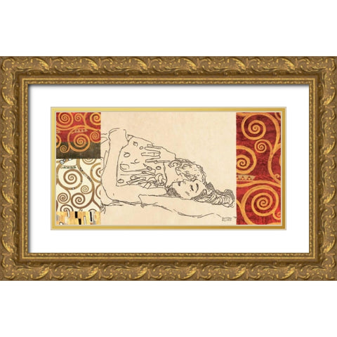Lovers Gold Ornate Wood Framed Art Print with Double Matting by Klimt, Gustav