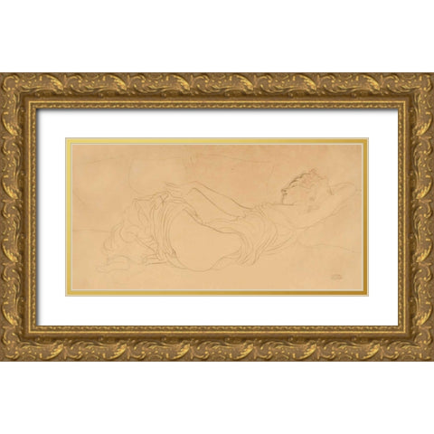 Sleeping Woman Gold Ornate Wood Framed Art Print with Double Matting by Klimt, Gustav