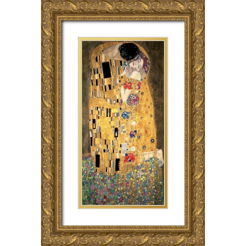 The Kiss Gold Ornate Wood Framed Art Print with Double Matting by Klimt, Gustav