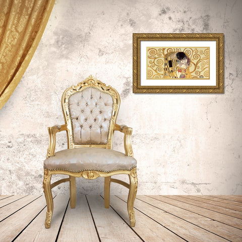 The Kiss (detail) Gold Ornate Wood Framed Art Print with Double Matting by Gustav, Klimt