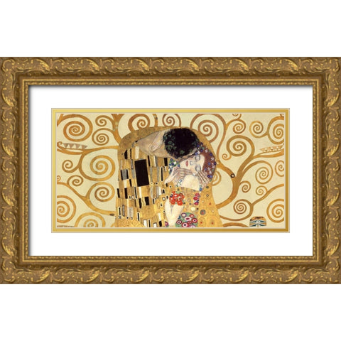 The Kiss (detail) Gold Ornate Wood Framed Art Print with Double Matting by Gustav, Klimt