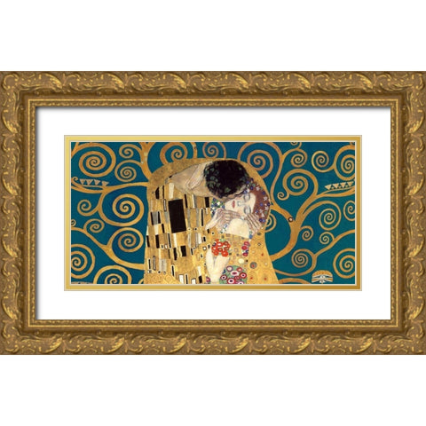 The Kiss, detail (Blue variation) Gold Ornate Wood Framed Art Print with Double Matting by Gustav, Klimt