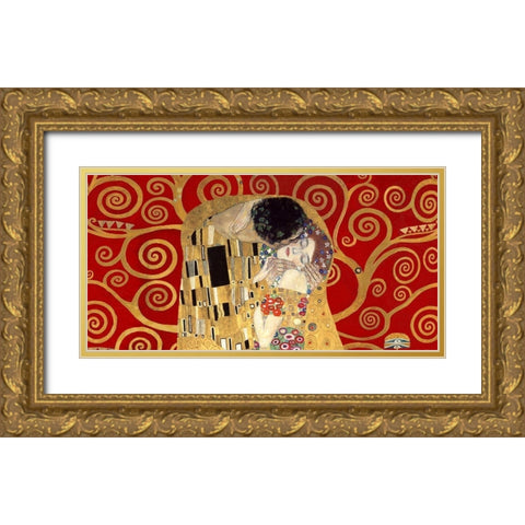 The Kiss, detail (Red variation) Gold Ornate Wood Framed Art Print with Double Matting by Gustav, Klimt
