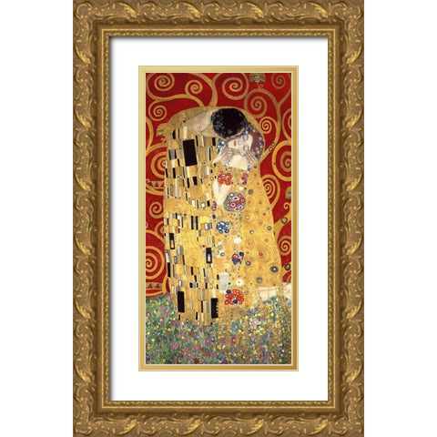 The Kiss (Red variation) Gold Ornate Wood Framed Art Print with Double Matting by Gustav, Klimt