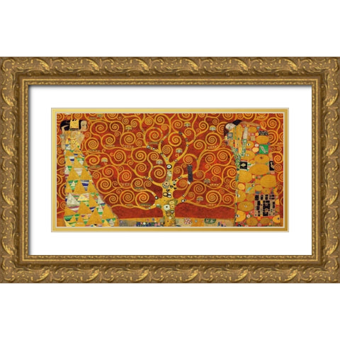 Tree of Life-Red Gold Ornate Wood Framed Art Print with Double Matting by Klimt, Gustav