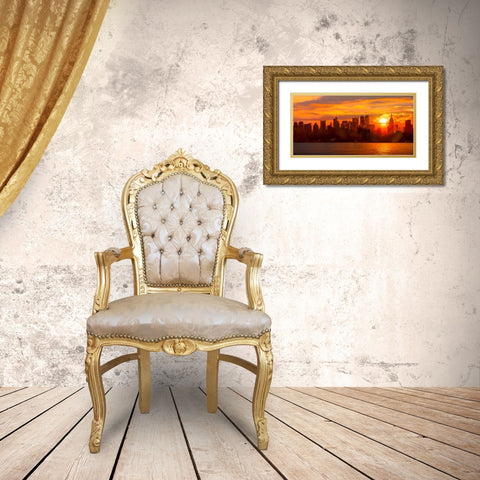 Sunset over Manhattan Gold Ornate Wood Framed Art Print with Double Matting by Green, Shaun