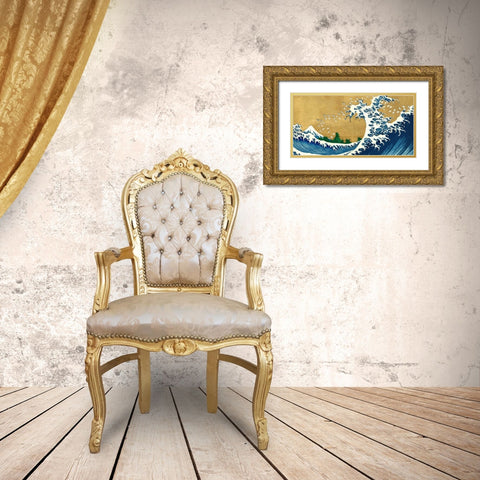 The Big Wave-detail from 100 Views of Mt. Fuji Gold Ornate Wood Framed Art Print with Double Matting by Hokusai