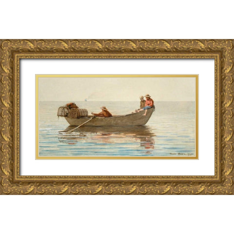Three Boys in a Dory with Lobster Pots Gold Ornate Wood Framed Art Print with Double Matting by Homer, Winslow