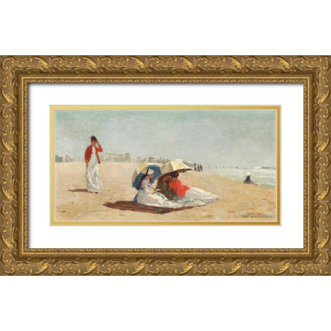 East Hampton Beach, Long Island Gold Ornate Wood Framed Art Print with Double Matting by Homer, Winslow