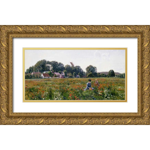 Gathering Wild Flowers Gold Ornate Wood Framed Art Print with Double Matting by Boesen, Johannes