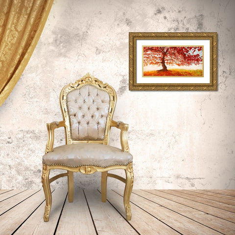Red Leaves Gold Ornate Wood Framed Art Print with Double Matting by Eeelder, Jan