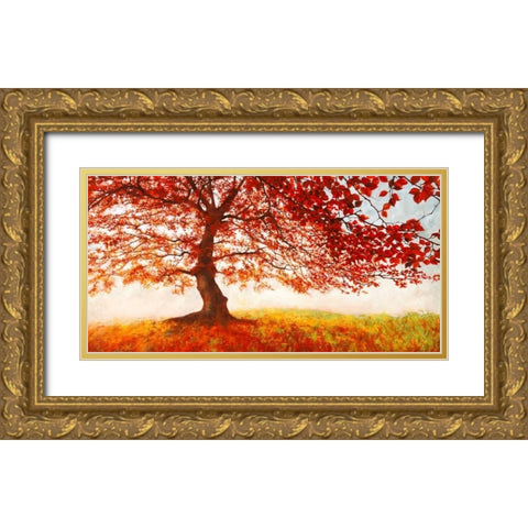 Red Leaves Gold Ornate Wood Framed Art Print with Double Matting by Eeelder, Jan