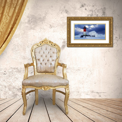 Phare des Pierres-noires lors dâ€™une tempete Gold Ornate Wood Framed Art Print with Double Matting by Guichard, Jean