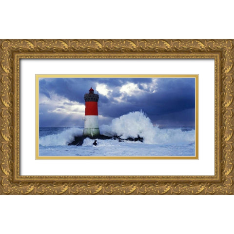 Phare des Pierres-noires lors dâ€™une tempete Gold Ornate Wood Framed Art Print with Double Matting by Guichard, Jean