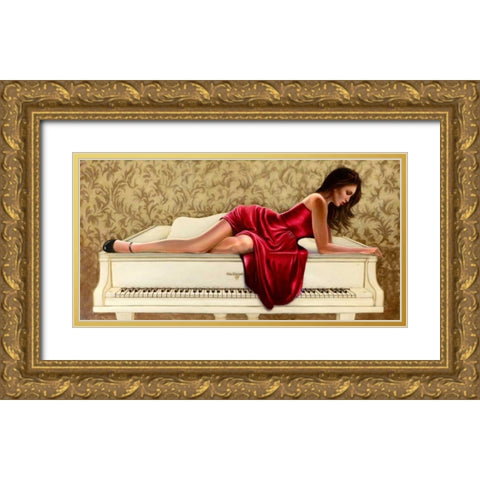 Woman in red Gold Ornate Wood Framed Art Print with Double Matting by Silver, John