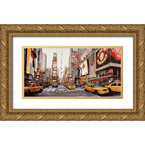 Times Square Perspective Gold Ornate Wood Framed Art Print with Double Matting by Mannarini, John B.