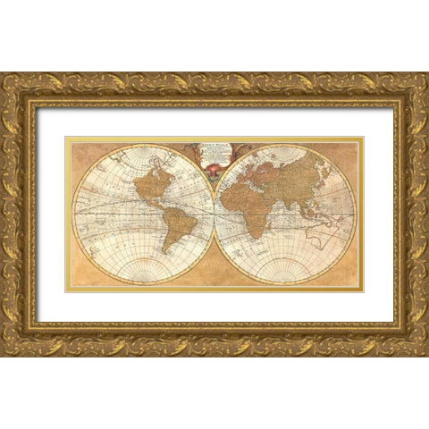 Gilded World Hemispheres I Gold Ornate Wood Framed Art Print with Double Matting by Joannoo