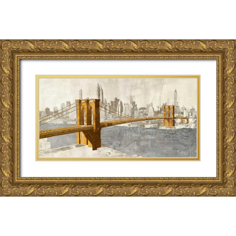 Gilded Brooklyn Bridge Gold Ornate Wood Framed Art Print with Double Matting by Joannoo