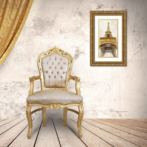 Gilded Eiffel Tower Gold Ornate Wood Framed Art Print with Double Matting by Joannoo