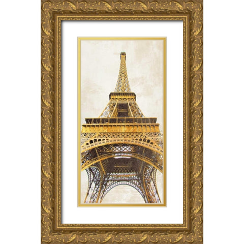 Gilded Eiffel Tower Gold Ornate Wood Framed Art Print with Double Matting by Joannoo