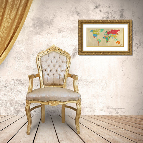 Modern Map of the World  - detail Gold Ornate Wood Framed Art Print with Double Matting by Joannoo