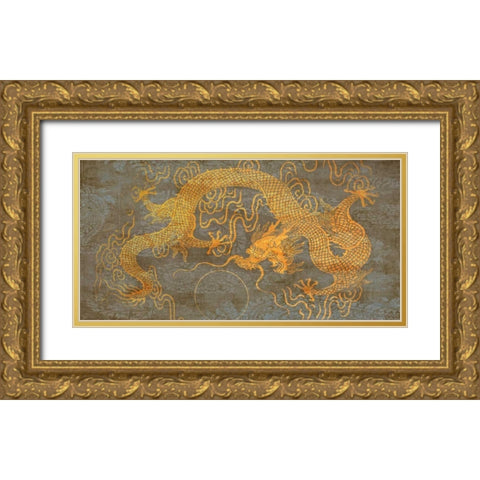 Golden Dragon Gold Ornate Wood Framed Art Print with Double Matting by Joannoo