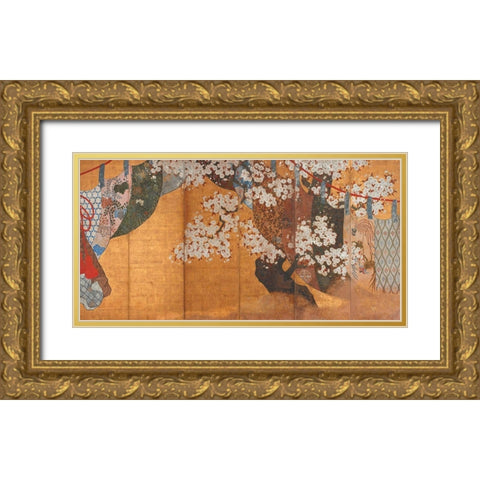Wind-screen and cherry tree Gold Ornate Wood Framed Art Print with Double Matting by Anonymous