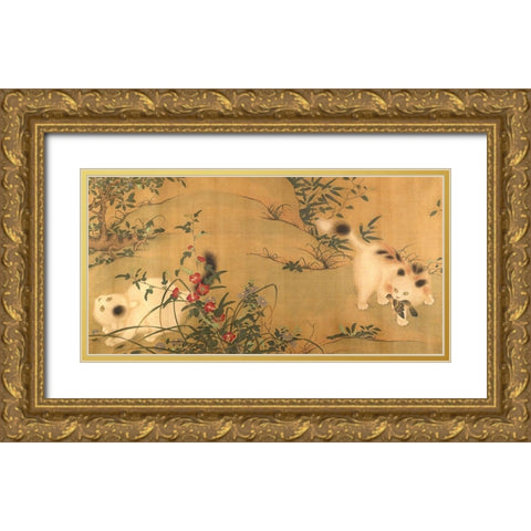 Spring Play in a Tang Garden Gold Ornate Wood Framed Art Print with Double Matting by Anonymous