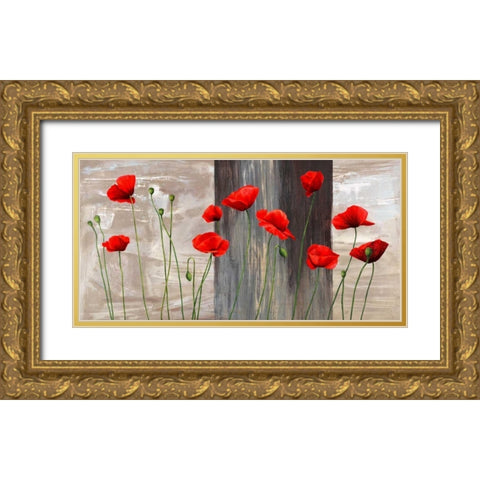 Country Poppies Gold Ornate Wood Framed Art Print with Double Matting by Thomlinson, Jenny