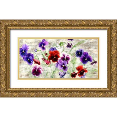 Field of Pansies Gold Ornate Wood Framed Art Print with Double Matting by Thomlinson, Jenny