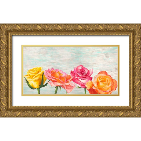 Funky Roses Gold Ornate Wood Framed Art Print with Double Matting by Jenny, Thomlinson