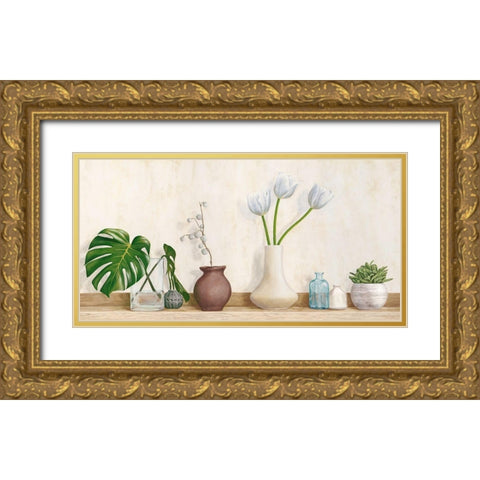 Minimalist floral setting Gold Ornate Wood Framed Art Print with Double Matting by Thomlison, Jenny