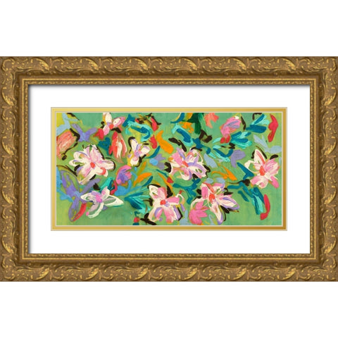 Waterlilies in Summer Gold Ornate Wood Framed Art Print with Double Matting by Parr, Kelly