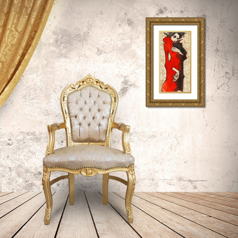 Feminine Red Gold Ornate Wood Framed Art Print with Double Matting by Kumi