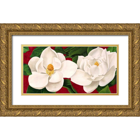 Magnolie in fiore Gold Ornate Wood Framed Art Print with Double Matting by Villa, Luca
