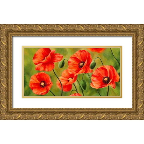 Field of Poppies Gold Ornate Wood Framed Art Print with Double Matting by Villa, Luca