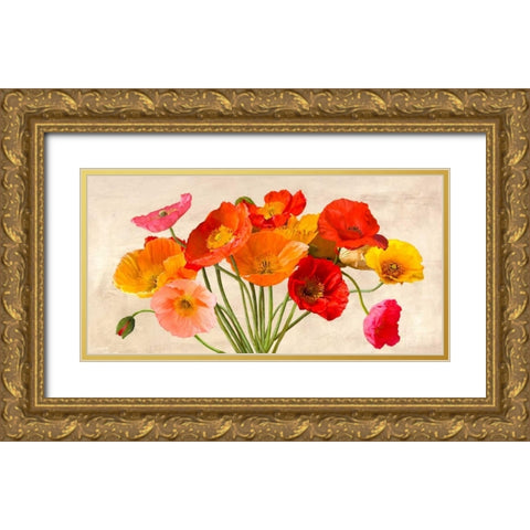 Poppies in Spring Gold Ornate Wood Framed Art Print with Double Matting by Villa, Luca