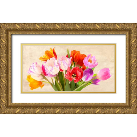 Tulips in Spring Gold Ornate Wood Framed Art Print with Double Matting by Villa, Luca