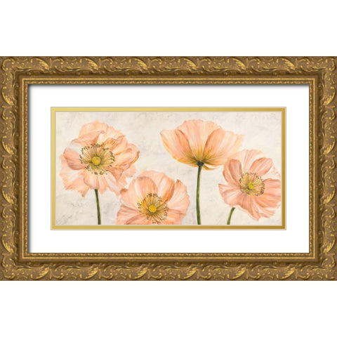 Poppies in Pink Gold Ornate Wood Framed Art Print with Double Matting by Luca, Villa