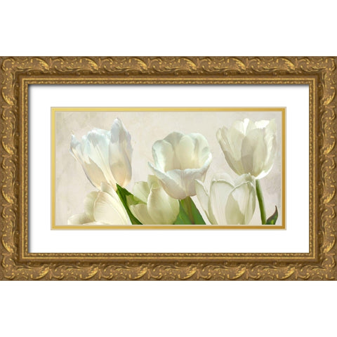 White Tulips (detail) Gold Ornate Wood Framed Art Print with Double Matting by Villa, Luca