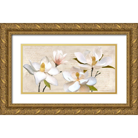 Ivory Magnolia Gold Ornate Wood Framed Art Print with Double Matting by Villa, Luca