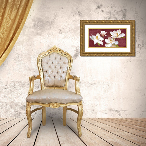 Burgundy Magnolia Gold Ornate Wood Framed Art Print with Double Matting by Villa, Luca