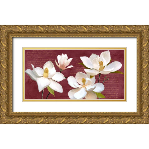 Burgundy Magnolia Gold Ornate Wood Framed Art Print with Double Matting by Villa, Luca