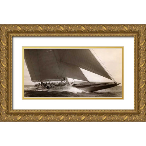 J Class Sailboat 1934 Gold Ornate Wood Framed Art Print with Double Matting by Levick, Edwin