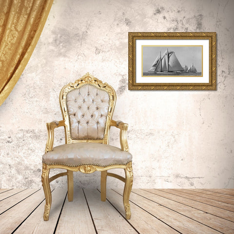 Schooner Race Gold Ornate Wood Framed Art Print with Double Matting by Levick, Edwin
