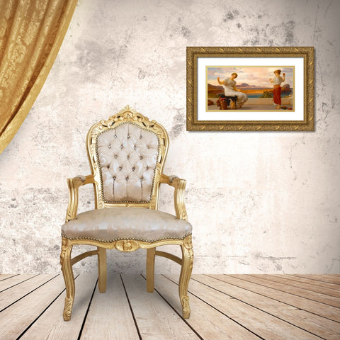 Winding the Skein Gold Ornate Wood Framed Art Print with Double Matting by Leighton, Frederic